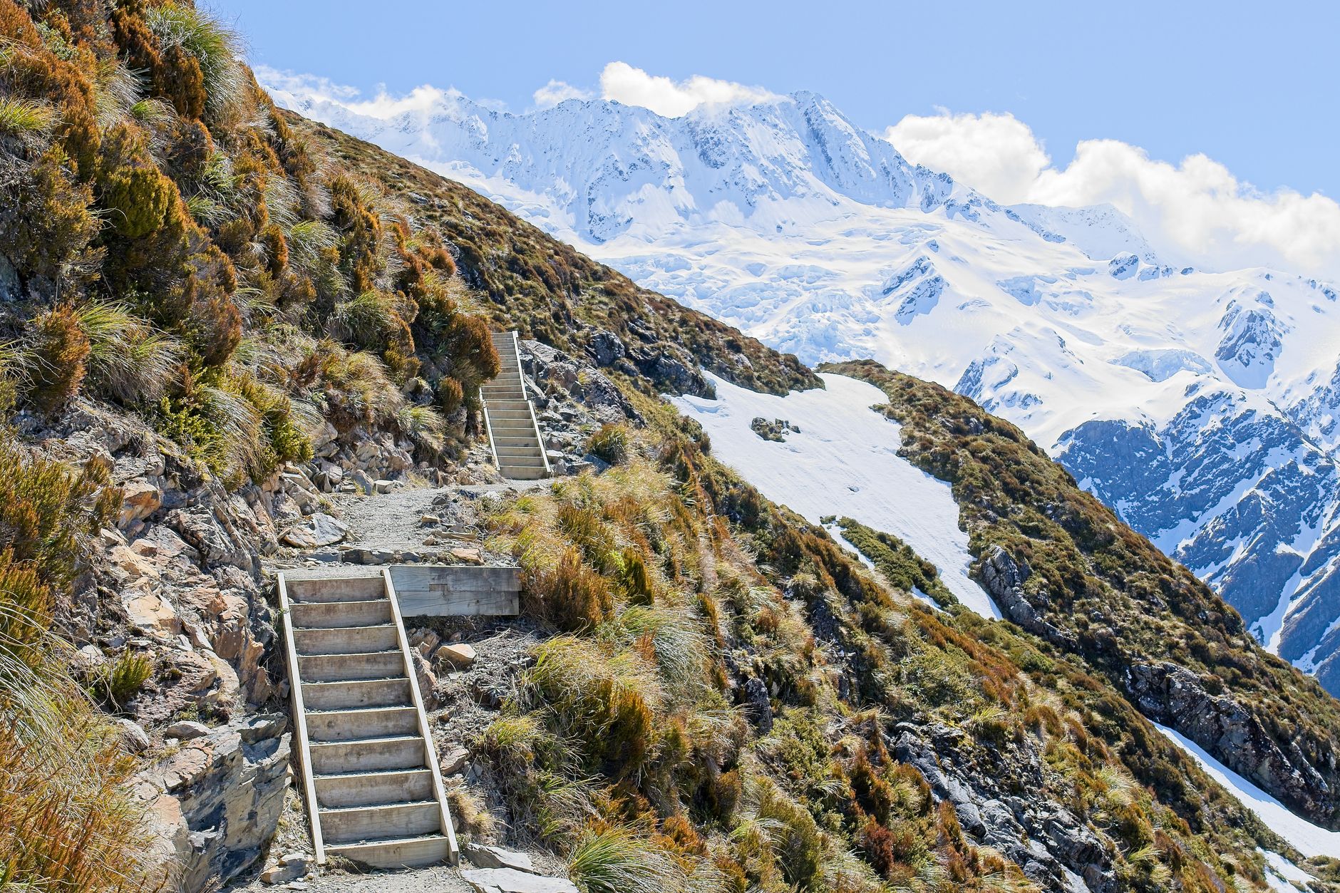 Mountain hiking trail in New Zealand high country